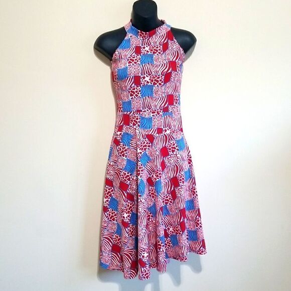 Red Multicolored Animal Print Dress Sz small - Picture 2 of 9